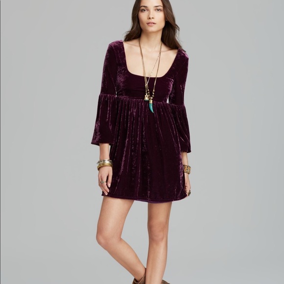 Free People Dress Oh So Easy Crushed Velvet Babydoll Mini Royal Purple Sz L NWT - Picture 9 of 9